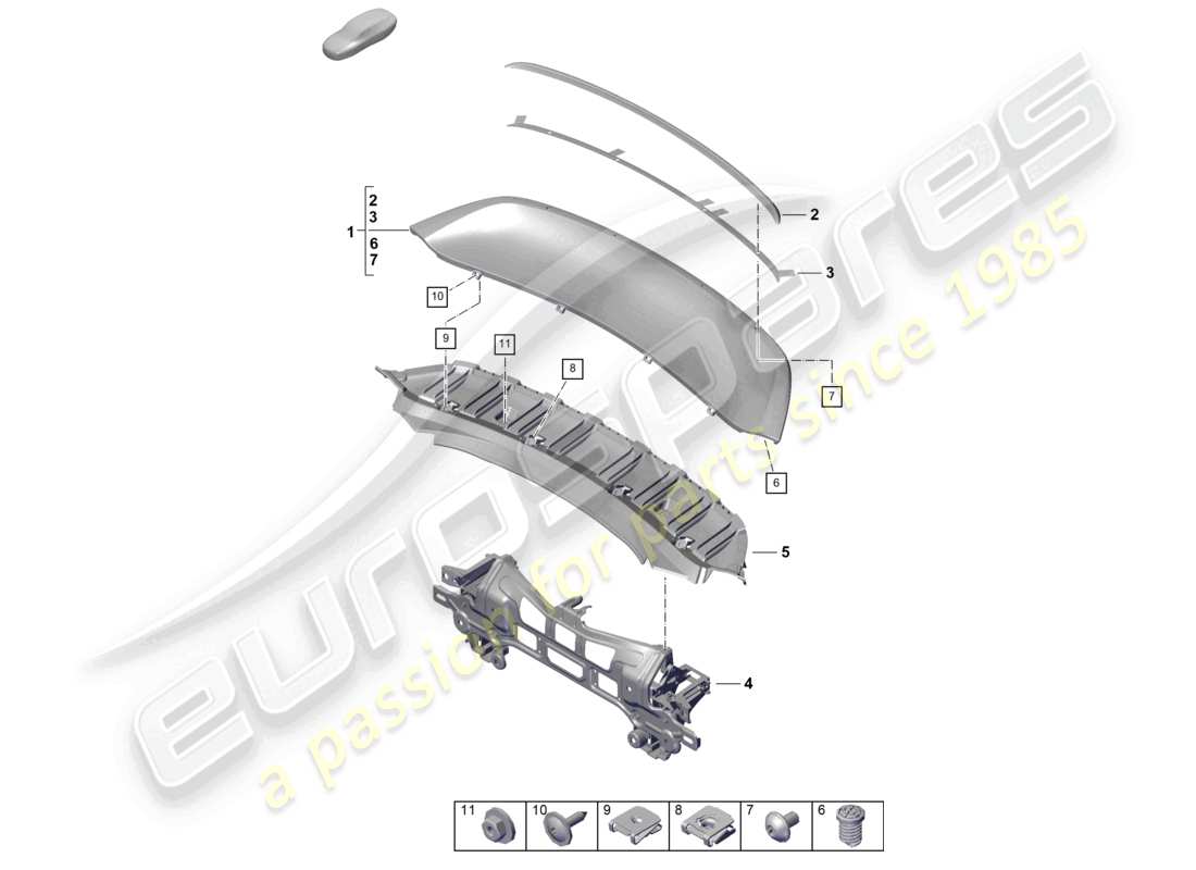 porsche 2024 (718 boxster spyder) schema delle parti spoiler posteriore
