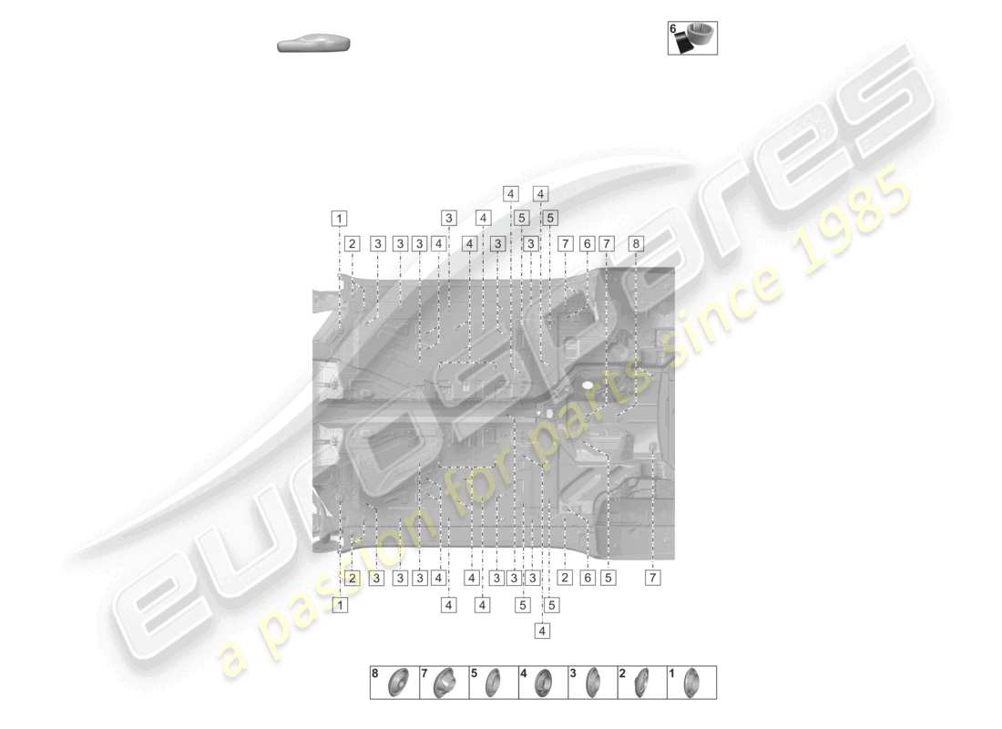 porsche 2020 (992-1 turbo / s) tappi per la parte inferiore esterna della carrozzeria schema delle parti del sottoscocca della carrozzeria
