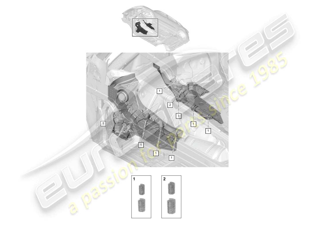 porsche 2026 (cayenne e3 pa) kit di riparazione filettata per tunnel anteriore, schema delle parti