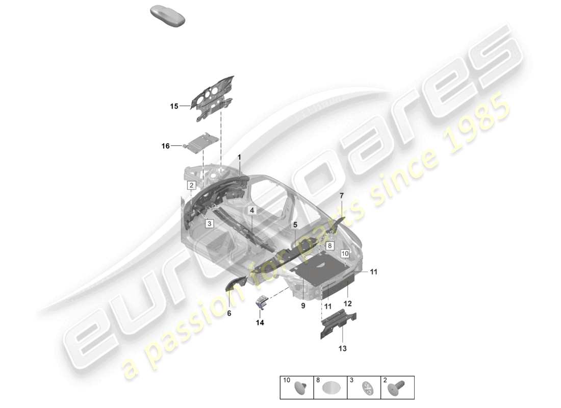 porsche 2020 (taycan 9j1-1) assorbitore acustico assorbitori acustici smorzamento per l'interno del veicolo diagramma delle parti