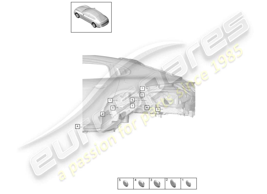 porsche 2021 (panamera 971-1) diagramma delle parti anteriori dei tappi