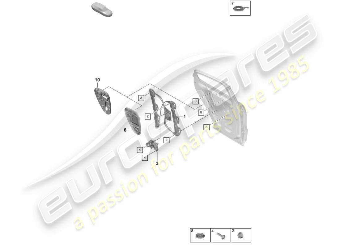 porsche 2026 (cayenne e3 pa) schema dei componenti del supporto del regolatore del finestrino posteriore coupe