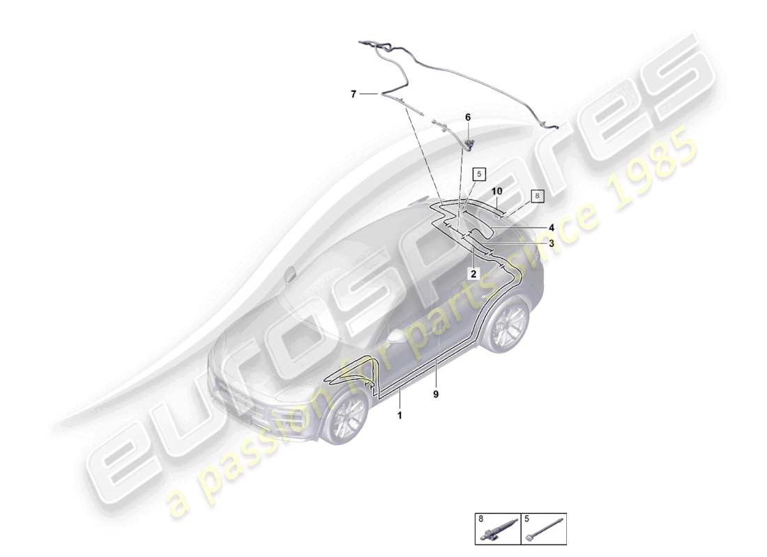 porsche 2025 (cayenne e3 pa) tubo flessibile posteriore tergicristallo posteriore telecamera per la retromarcia schema dei componenti