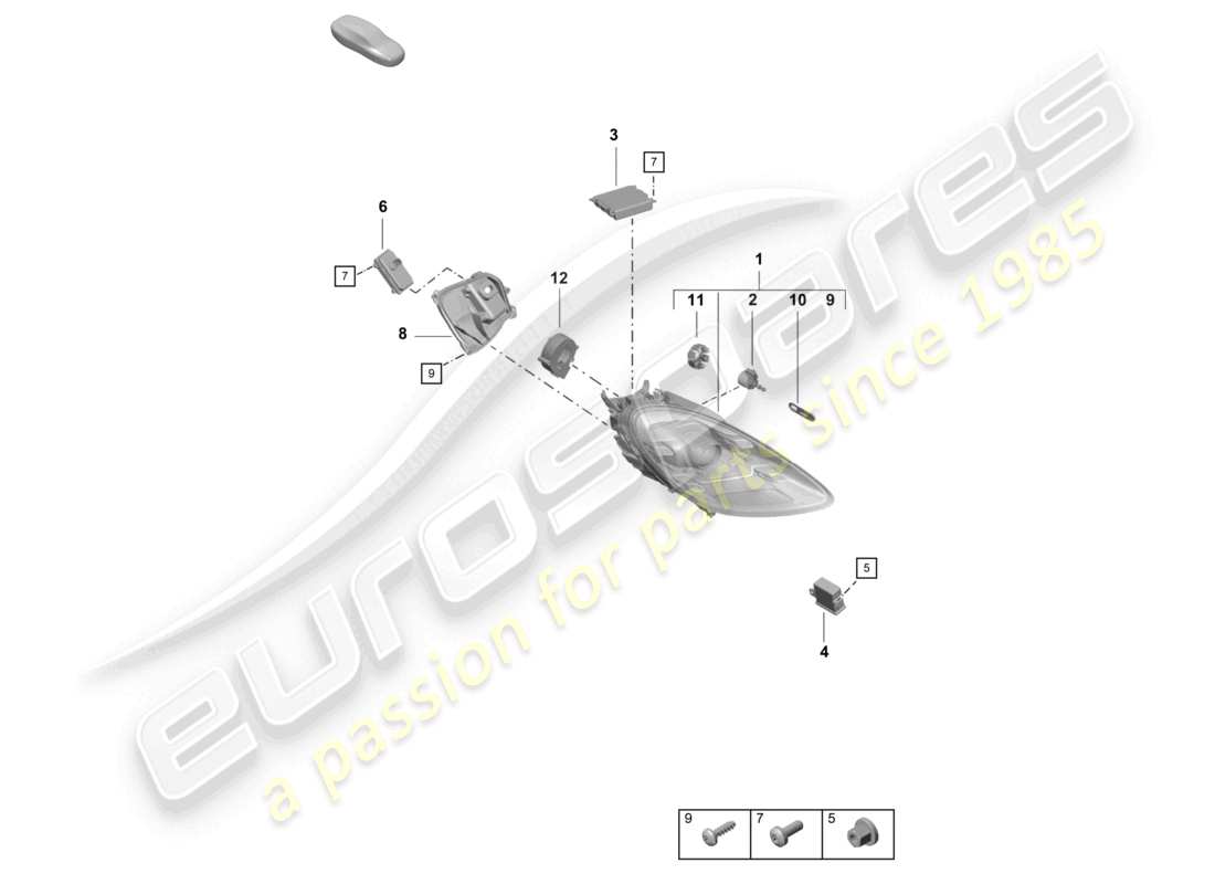 porsche 2021 (718 cayman gt4) fari diagramma delle parti