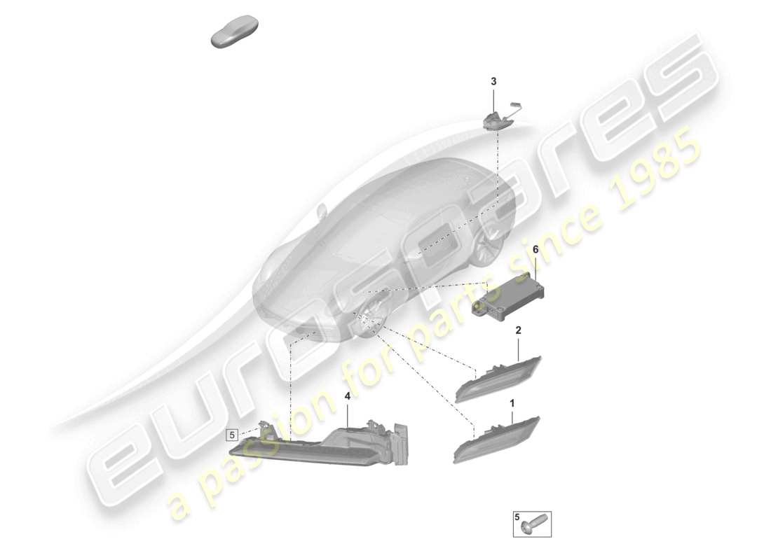 porsche 2023 (992-1) ripetitore di indicatori di direzione luce di posizione laterale unità di controllo per luce diurna schema delle parti