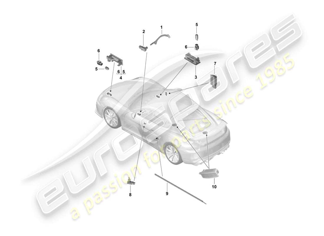 porsche 2021 (718 cayman gt4) luce interna luce di segnalazione porta fussraumleuchte luce vano bagagli luce vano portaoggetti luce specchietto retrovisore esterno schema ricambi