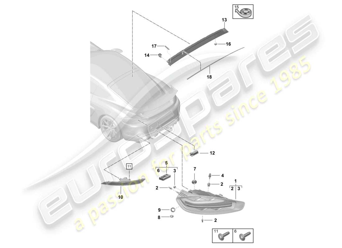 porsche 2021 (718 cayman gt4) luce posteriore luce targa luce freno supplementare luce fendinebbia posteriore schema delle parti