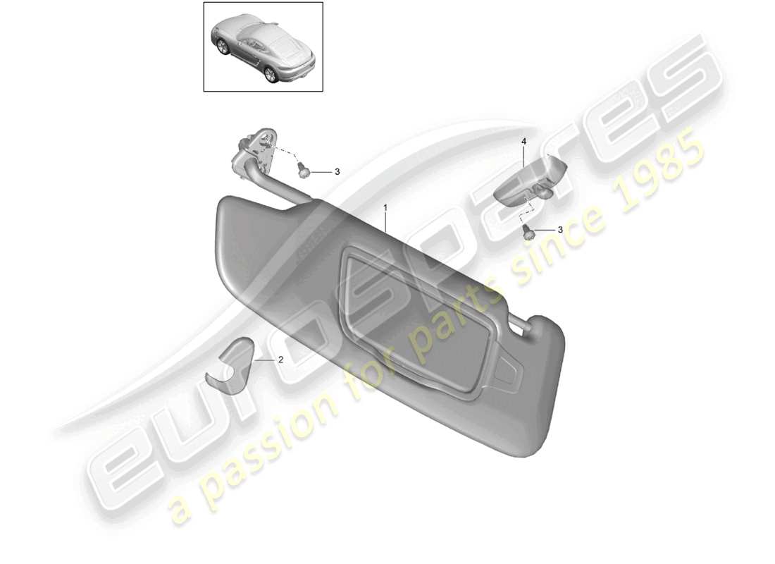 porsche 2024 (718 cayman) schema delle parti delle visiere parasole