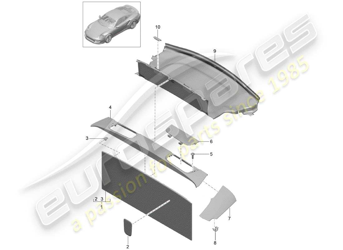 porsche 2018 (991-2 turbo) liner diagramma delle parti