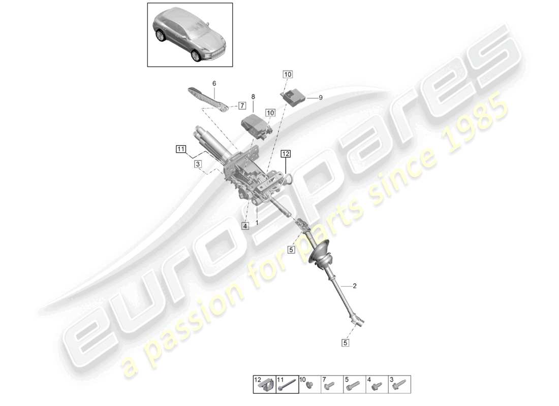 porsche 2026 (macan) colonna dello sterzo albero dello sterzo intermedio schema delle parti