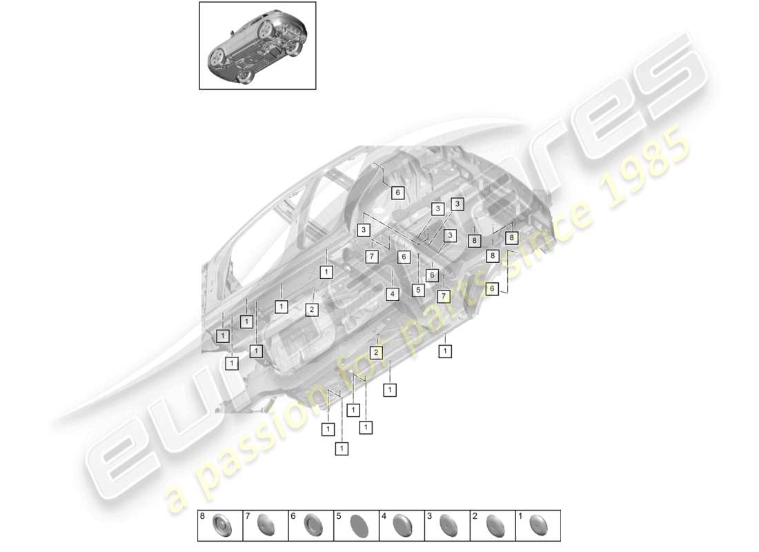 porsche 2021 (macan) tappi inferiori sottoscocca esterno diagramma delle parti