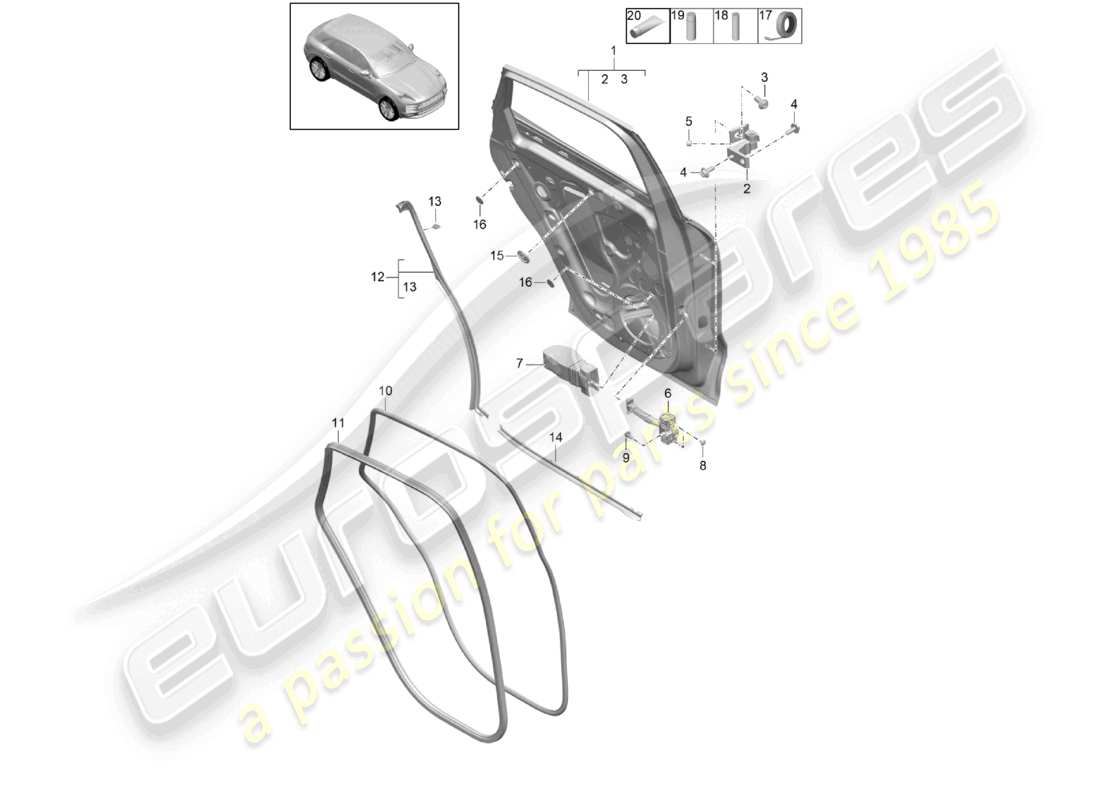 porsche 2021 (macan) schema delle parti degli accessori posteriori del guscio della porta