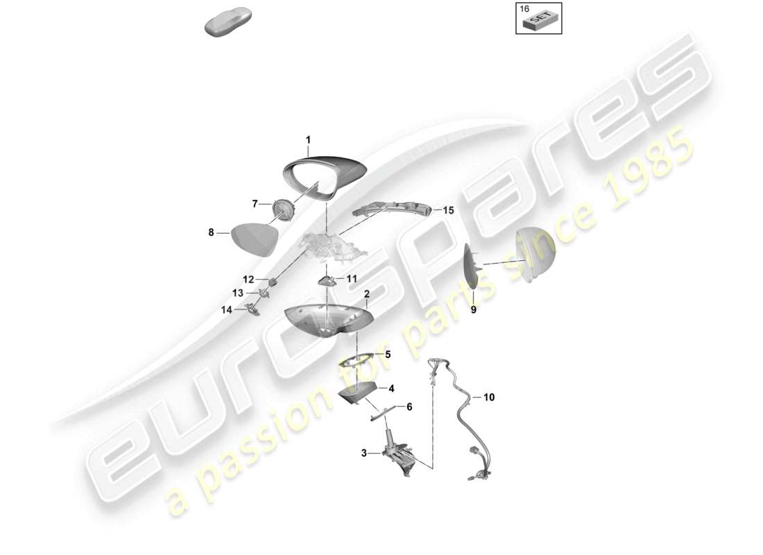 porsche 2025 (cayenne e3 pa) schema delle parti degli accessori dello specchietto retrovisore esterno