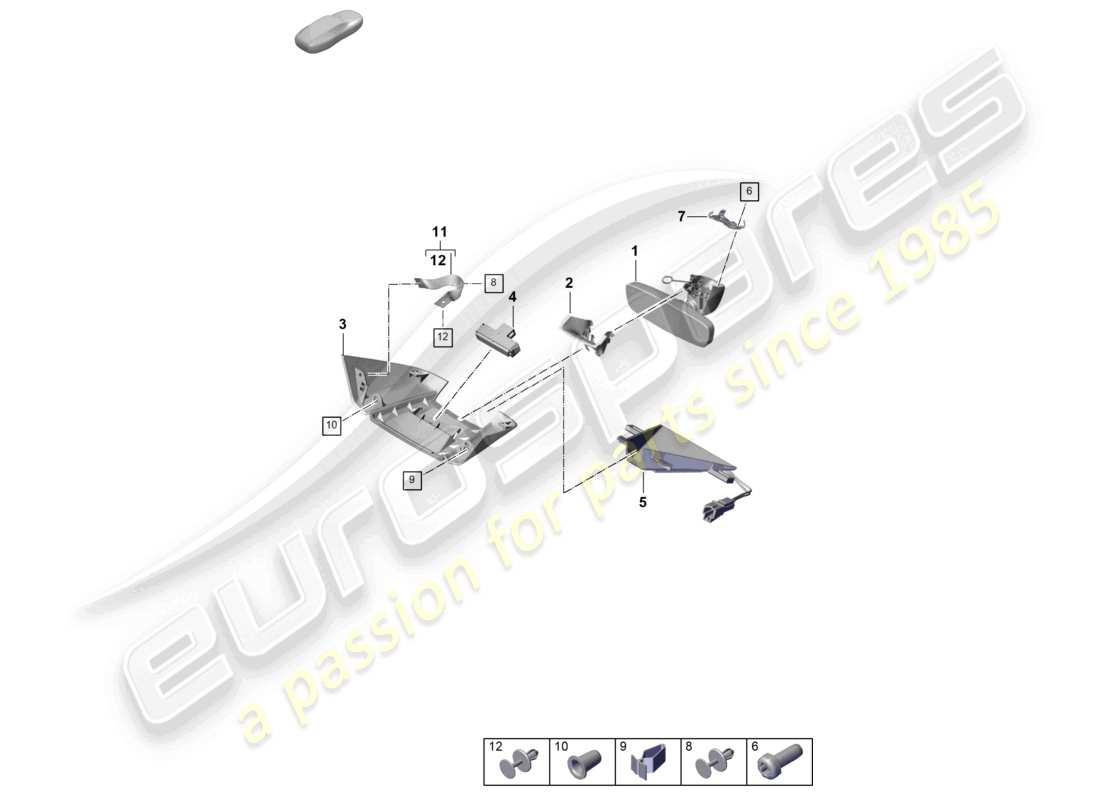porsche 2026 (cayenne e3 pa) schema delle parti degli accessori dello specchietto retrovisore interno