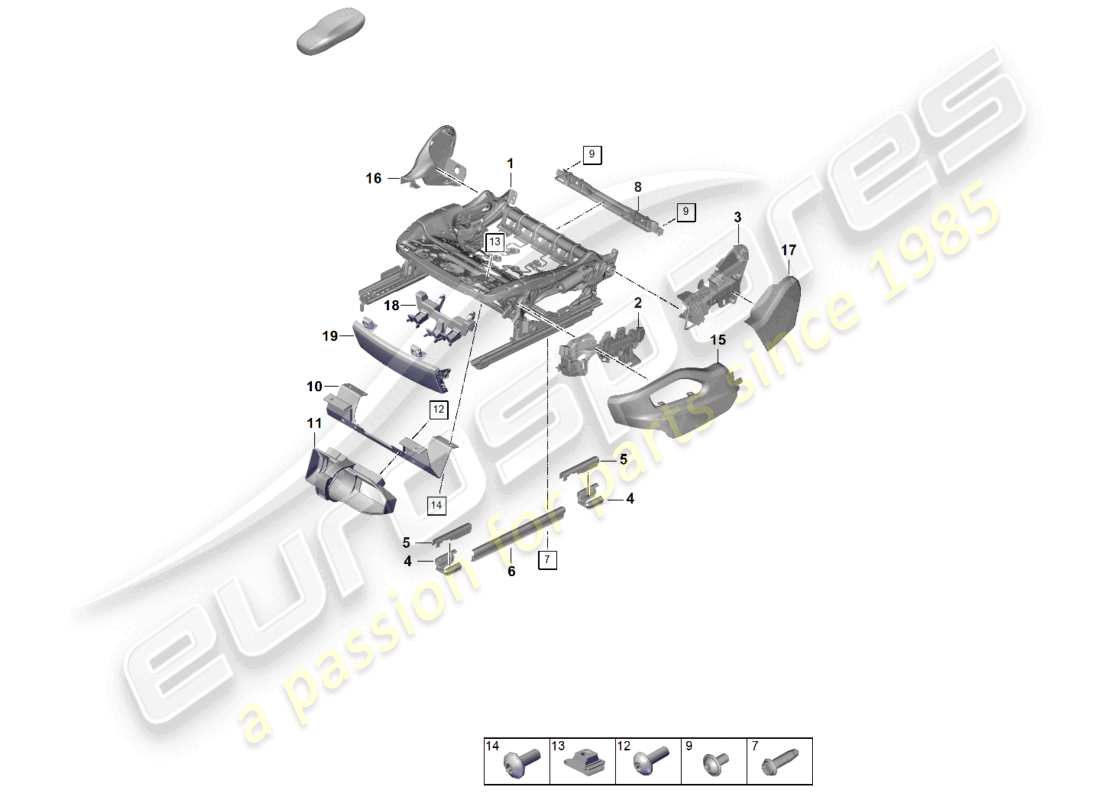 porsche 2025 (cayenne e3 pa) schema delle parti del telaio del sedile sportivo