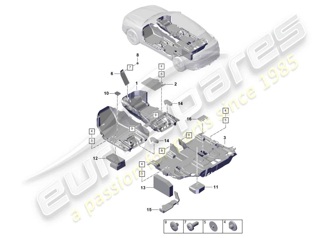 porsche 2023 (cayenne e3 pa) pavimentazione posteriore diagramma delle parti