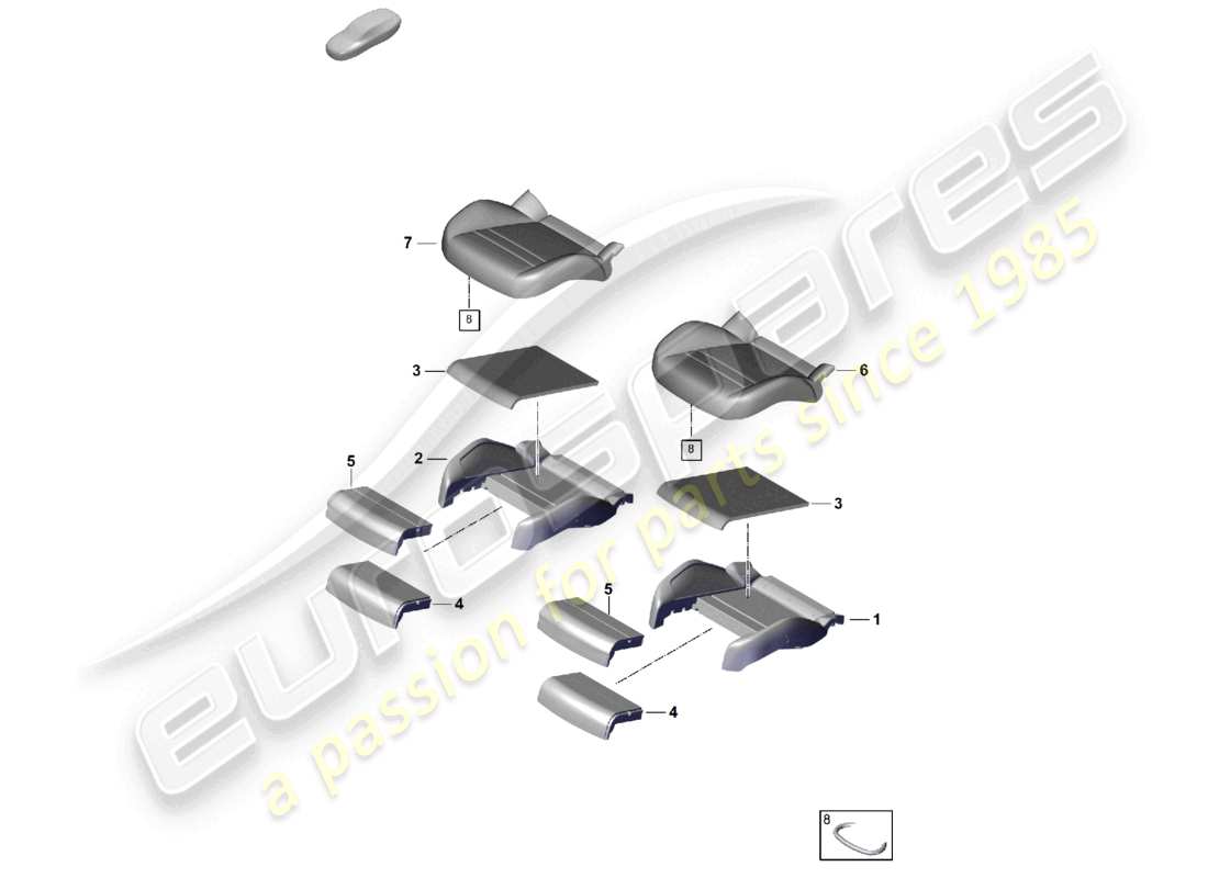 porsche 2025 (cayenne e3 pa) parte in schiuma cuscino del sedile sedile comfort diagramma delle parti