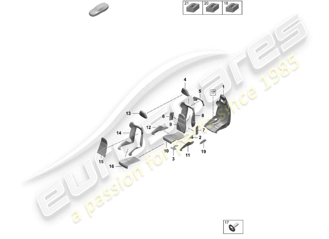 porsche 2025 (taycan 9j1-2) sedile a secchiello telaio del sedile coprisedili parte in schiuma diagramma delle parti