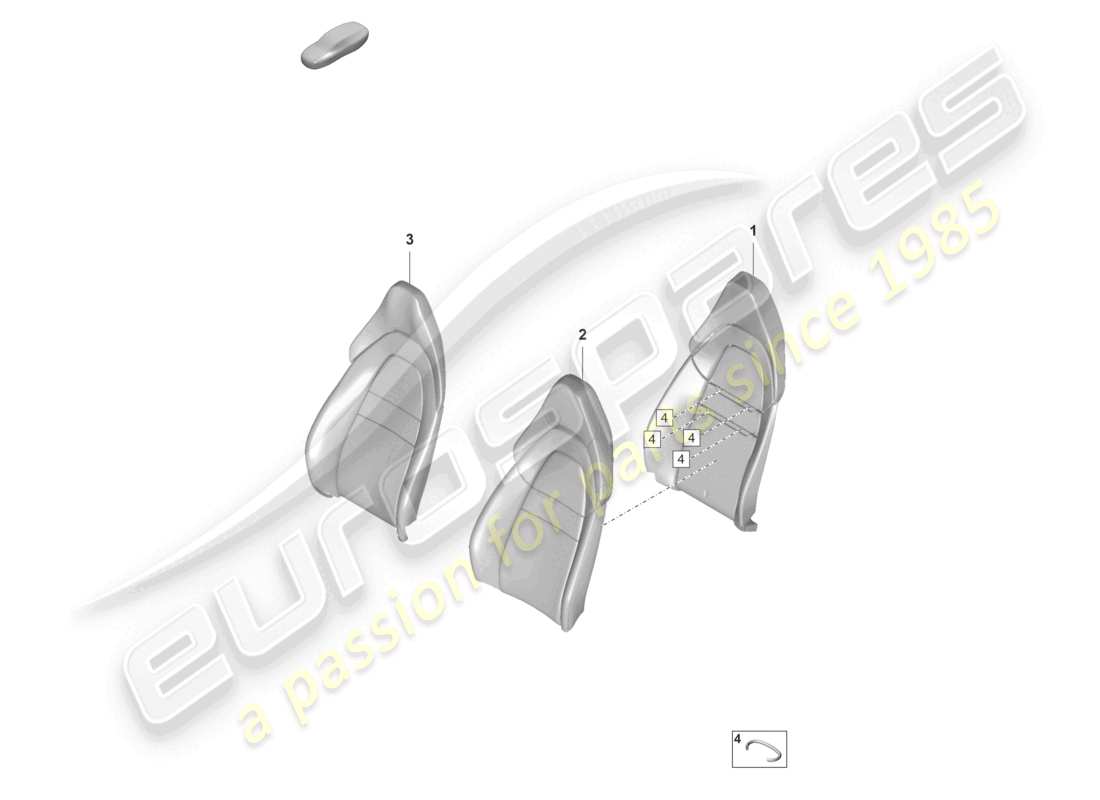 porsche 2021 (panamera 971-2) sezione in schiuma per supporto lato riposo. rivestimento schienale sedile comfort per modelli con ventilazione sedile schema parti