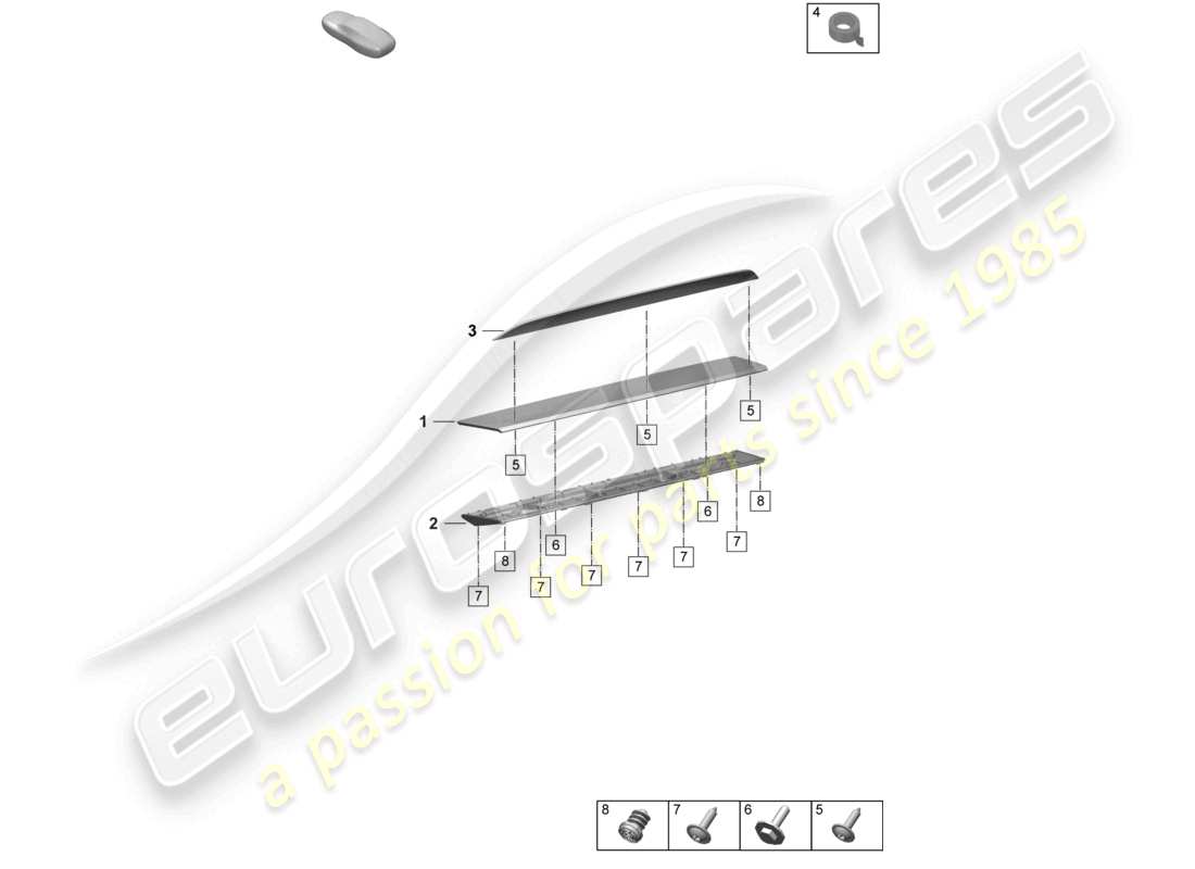 porsche 2025 (taycan 9j1-2) schema delle parti spoiler posteriore