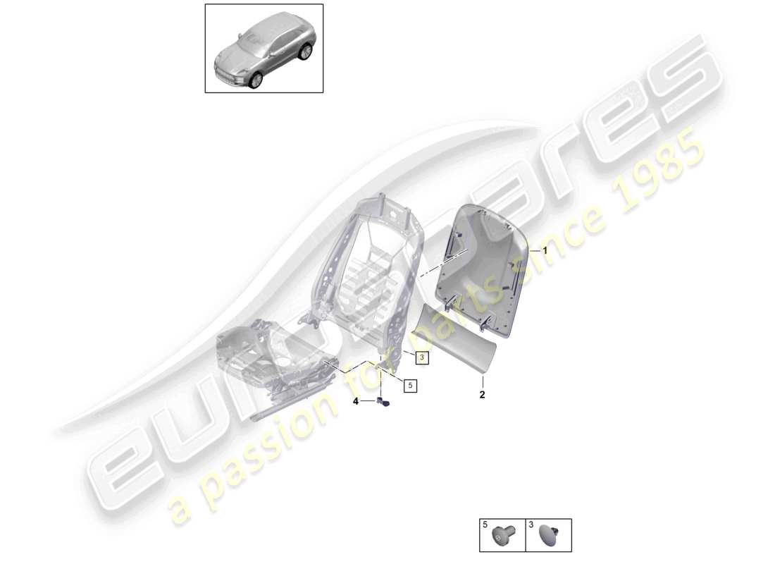 porsche 2021 (macan) guscio dello schienale vario sedile standard sedile comfort sedile sportivo schema delle parti