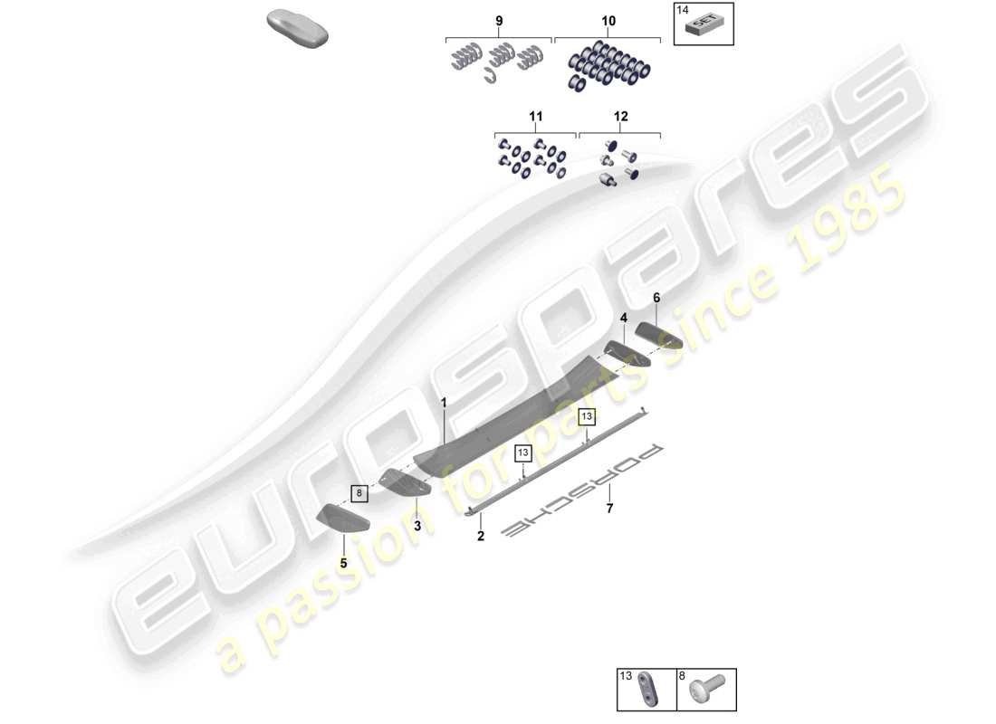 porsche 2022 (992-1 gt3/rs/st) schema delle parti spoiler posteriore