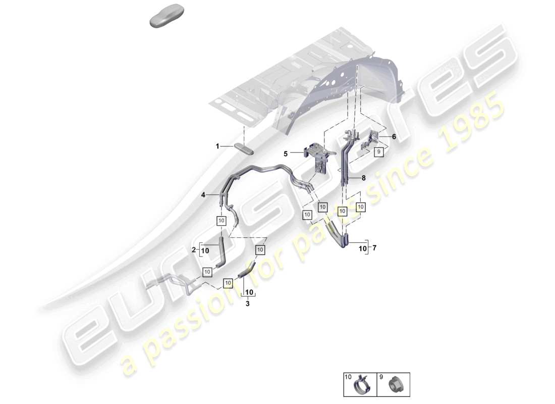 porsche 2026 (cayenne e3 pa) riscaldatore posteriore sistema di raffreddamento della batteria per veicoli con trazione ibrida schema dei componenti