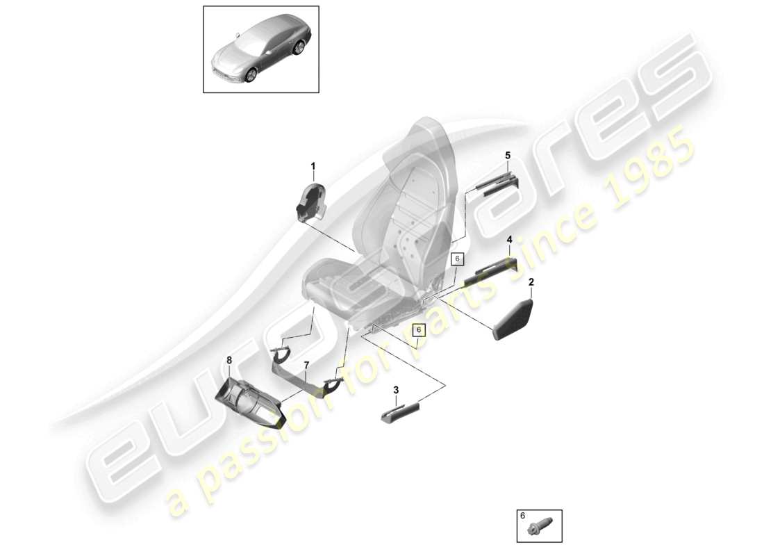porsche 2021 (panamera 971-1) sedile anteriore (completo) sedile sportivo non più disponibile schema dei componenti