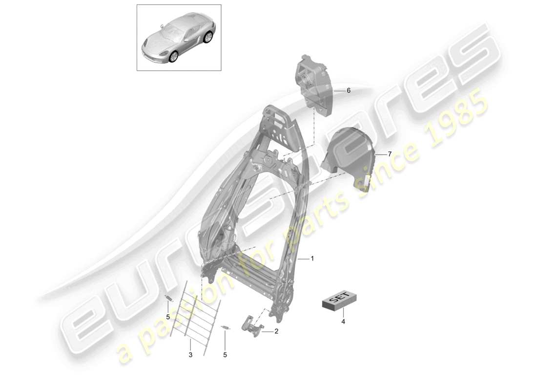 porsche 2024 (718 cayman) telaio dello schienale supporto lombare sedile sportivo accessori schema delle parti
