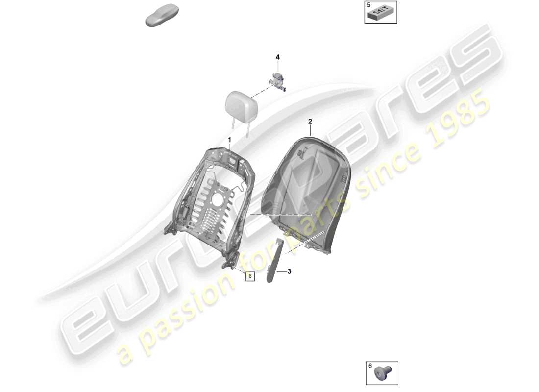 porsche 2026 (cayenne e3 pa) telaio dello schienale rivestimento dello schienale sedile standard sedile comfort schema delle parti