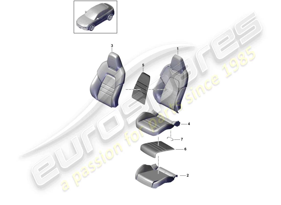 porsche 2022 (cayenne e3 9ya/9yb) parte in schiuma coprisedile sedile sportivo diagramma delle parti