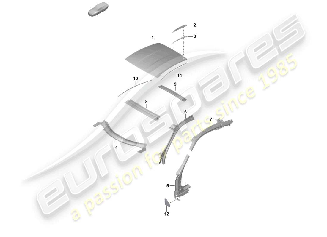 porsche 2022 (992-1 gt3/rs/st) diagramma delle parti del montante a del tetto gt3rs