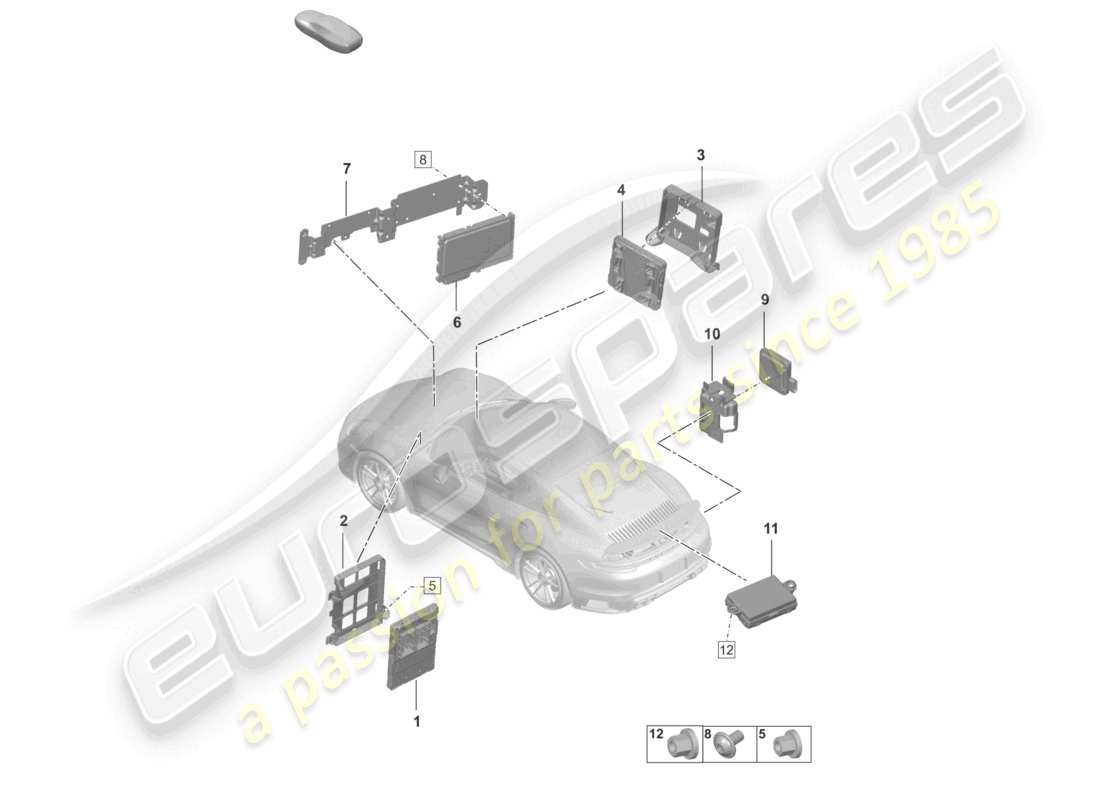 porsche 2020 (992-1 turbo / s) unità di controllo unità di controllo (bcm) per sistema di conversione e alimentazione ob unità di controllo per sistemi di assistenza alla guida diagramma delle parti