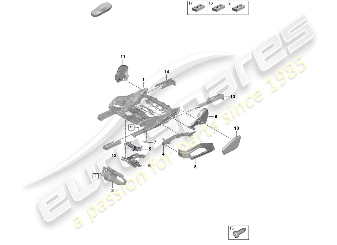 porsche 2026 (panamera 976) schema delle parti del telaio del sedile standard