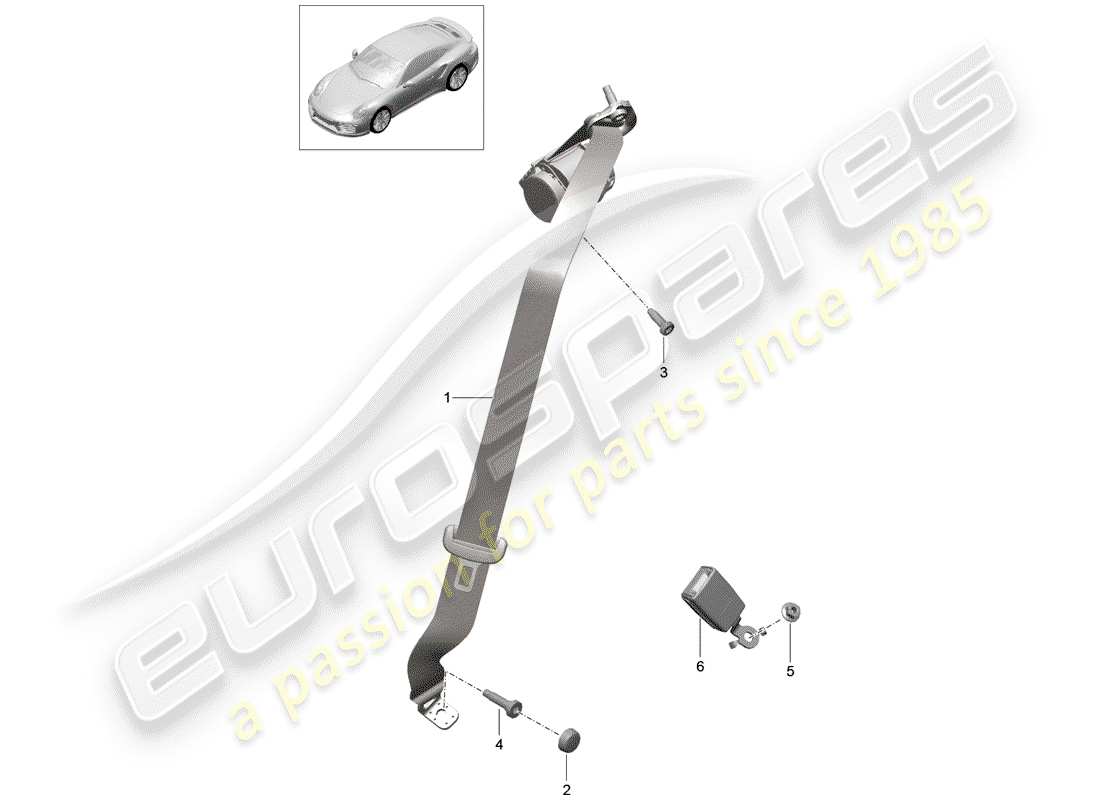 porsche 2018 (991-2 turbo) cintura di sicurezza a tre punti diagramma delle parti