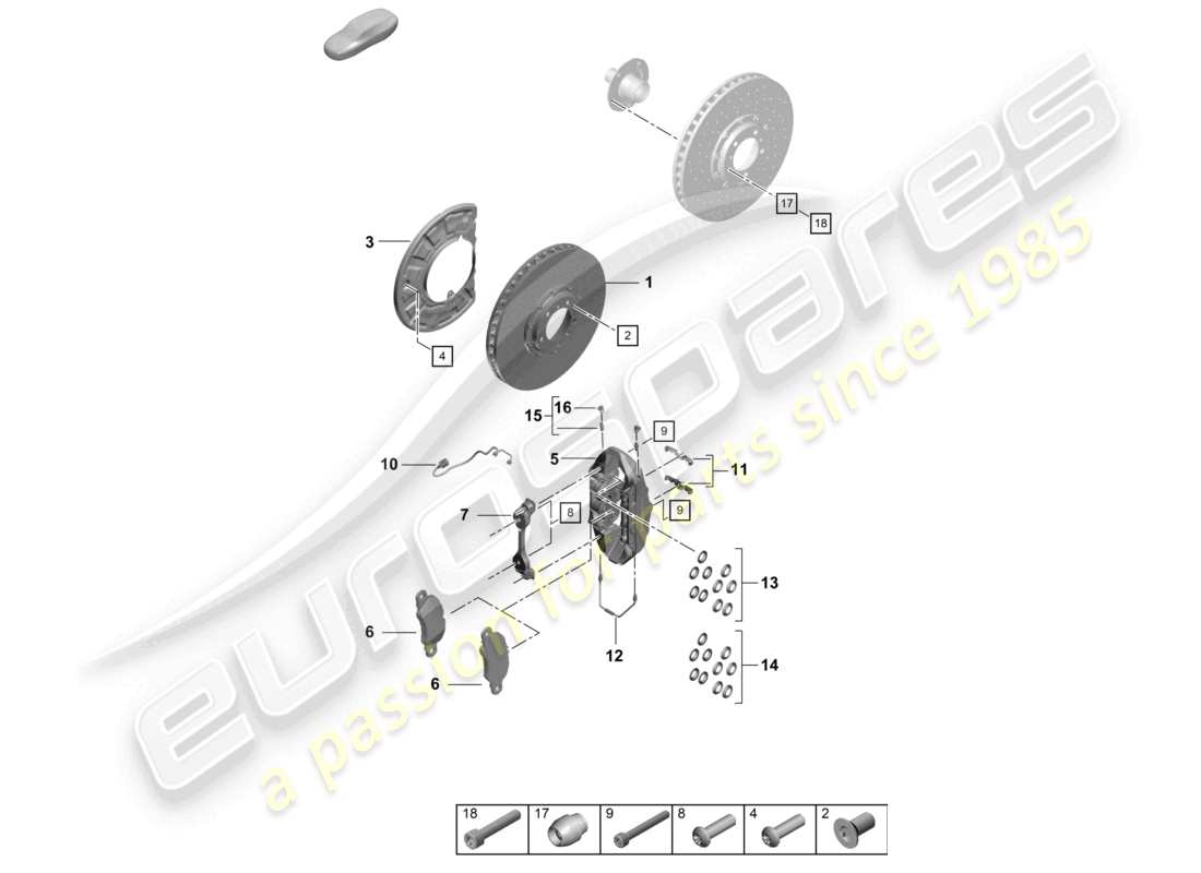 porsche 2022 (992-1 turbo / s) freno a disco assale anteriore diagramma delle parti