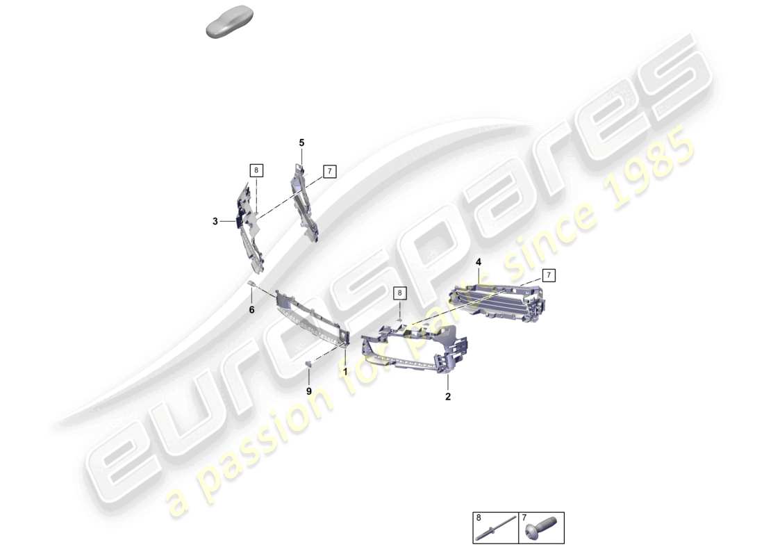 porsche 2020 (992-1 turbo / s) schema delle parti del paraurti anteriore della guida dell'aria