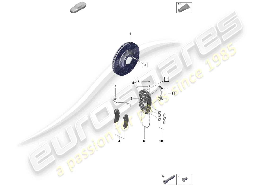 porsche 2021 (718 cayman gt4) freno a disco assale anteriore diagramma delle parti