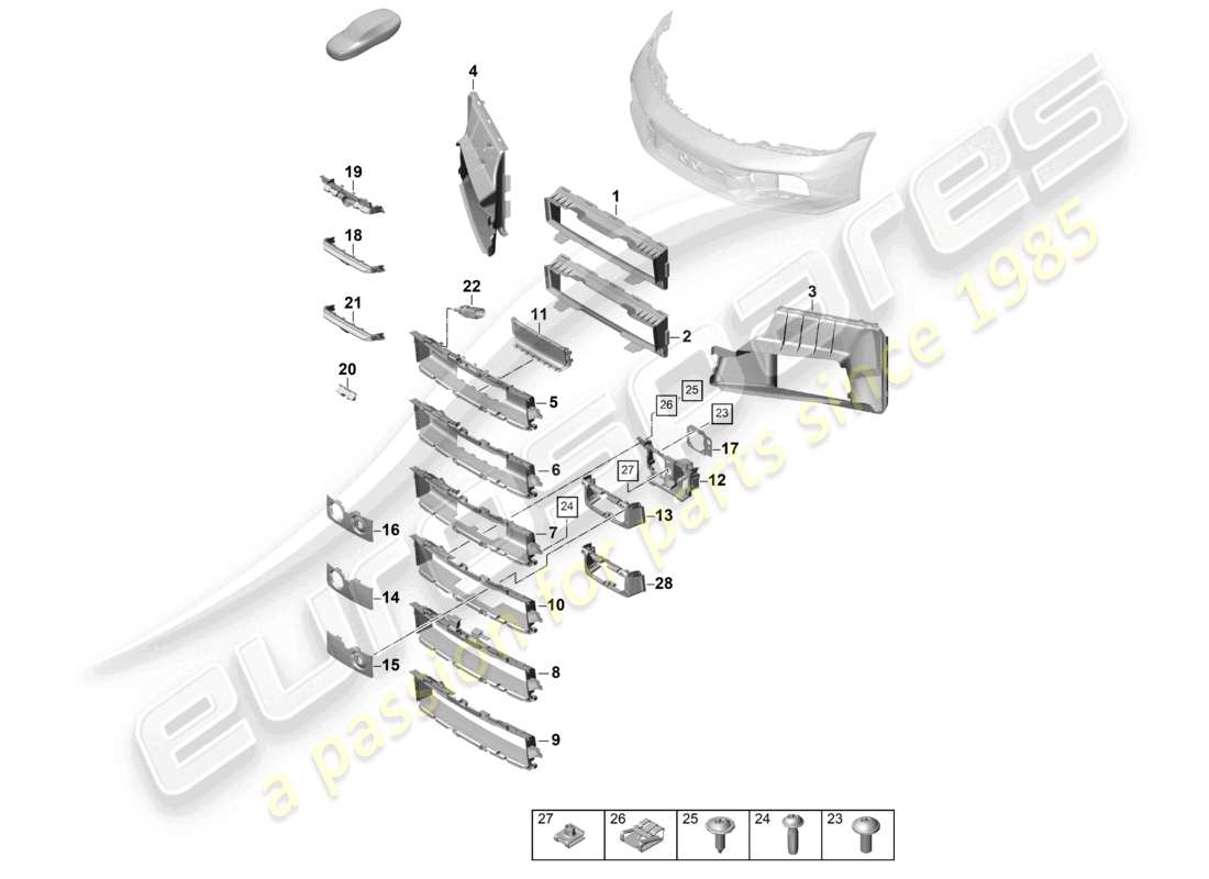 porsche 2024 (992-2) paraurti anteriore guida dell'aria e singole parti diagramma delle parti
