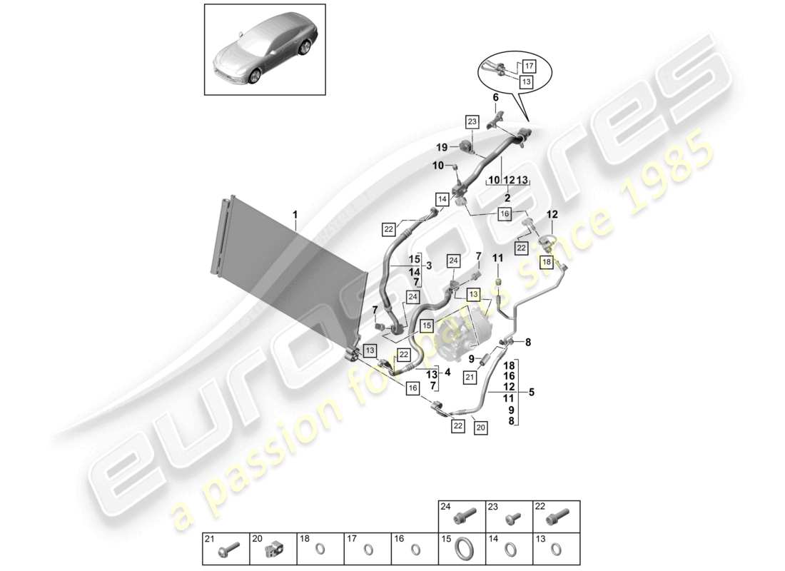 porsche 2021 (panamera 971-1) circuito refrigerante anteriore v8 4,0l diagramma delle parti ibride bt