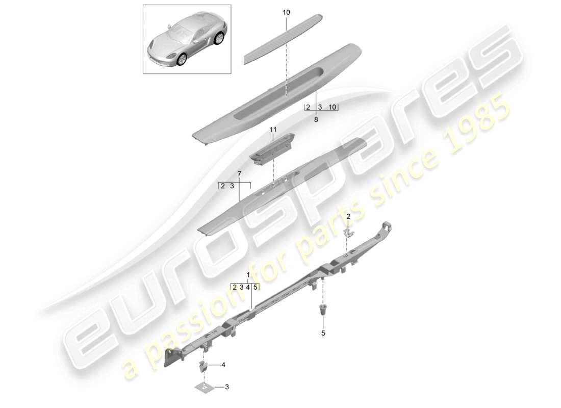 porsche 2024 (718 cayman) schema delle parti del davanzale interno