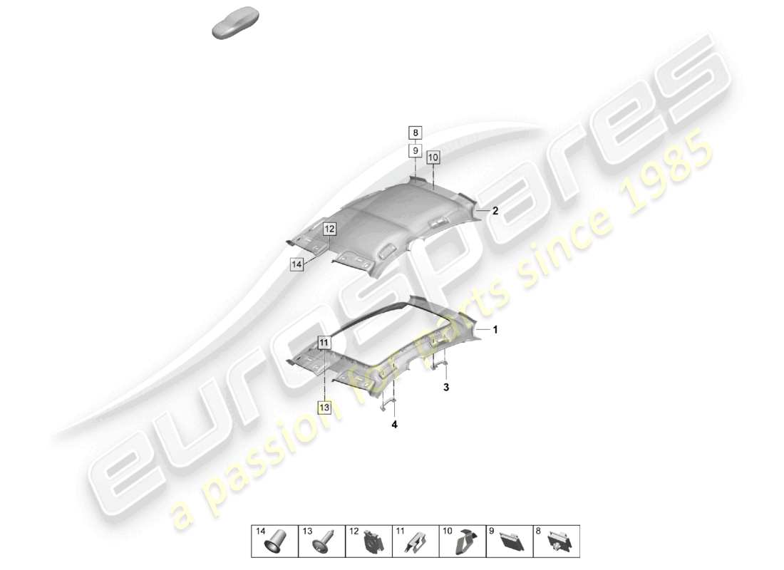 porsche 2026 (taycan 9j1-2) rivestimento del tetto rivestimento del padiglione stampato accessori diagramma delle parti