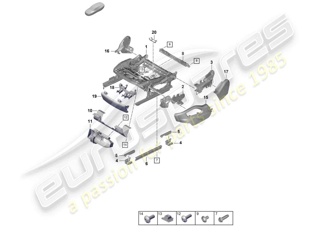 porsche 2025 (cayenne e3 pa) schema delle parti del telaio del sedile standard