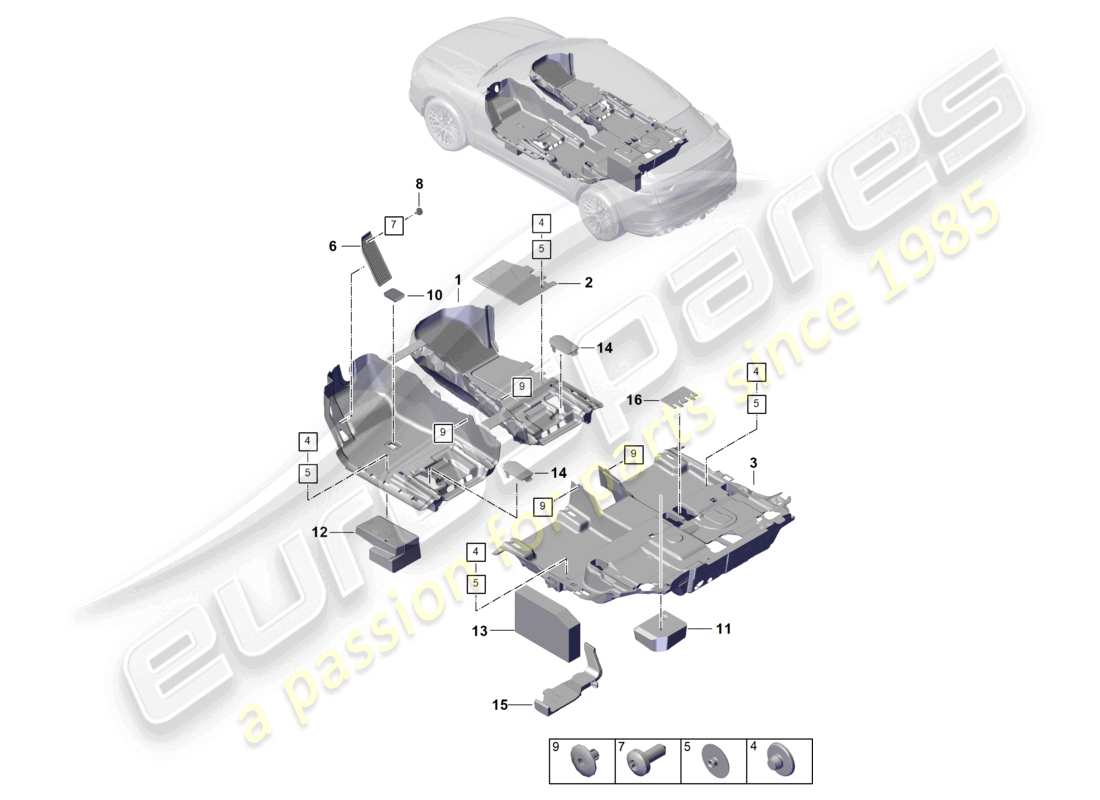 porsche 2025 (cayenne e3 pa) schema della parte posteriore del pavimento
