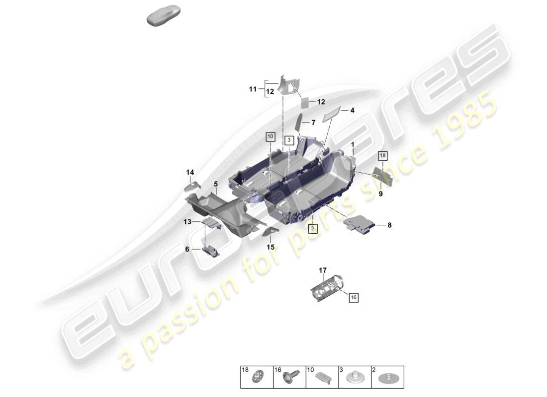 porsche 2026 (992-2 gt3) schema delle parti dei rivestimenti per pavimenti (moquette)