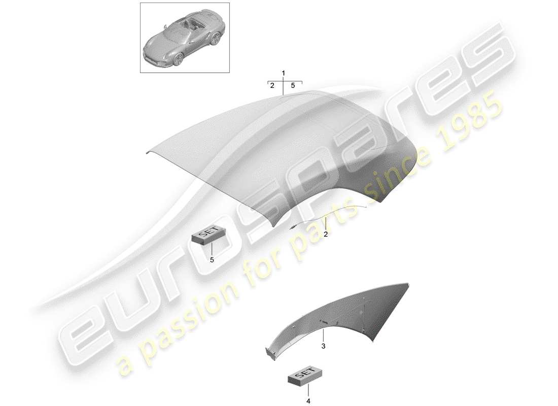 porsche 2018 (991-2 turbo) copertura della capote diagramma delle parti