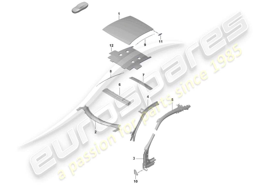 porsche 2022 (992-1 gt3/rs/st) diagramma delle parti del montante a del tetto