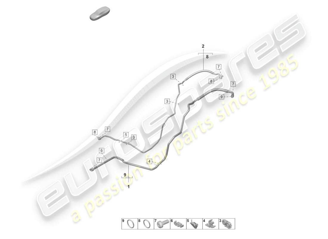 porsche 2022 (992-1 gt3/rs/st) schema delle parti della linea refrigerante posteriore dell'aria condizionata