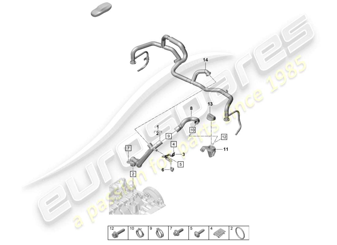 porsche 2023 (992-1 turbo / s) supporto del bocchettone di riempimento dell'olio tubo di riempimento dell'olio diagramma delle parti