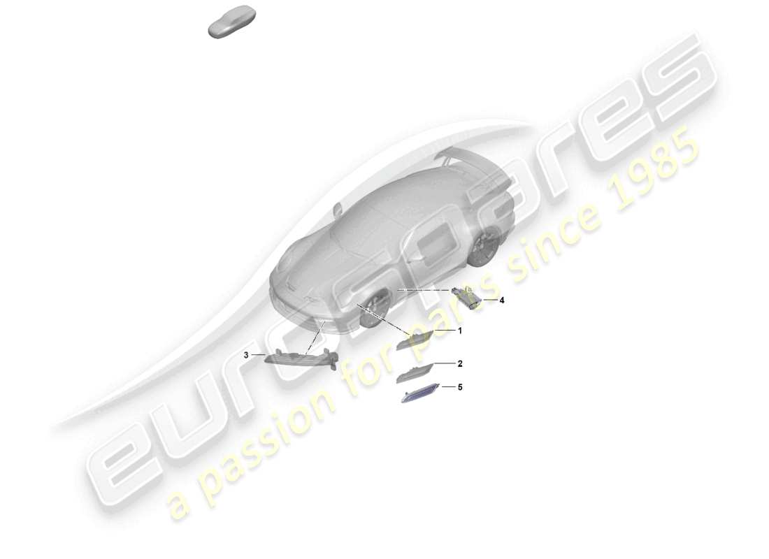 porsche 2022 (992-1 gt3/rs/st) ripetitore di indicatori di direzione luce di posizione laterale led luce ausiliaria diagramma delle parti